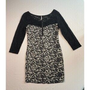 Free People Love You To Pieces Dress Lace Bodycon Grey Black 3/4 Sleeves Small